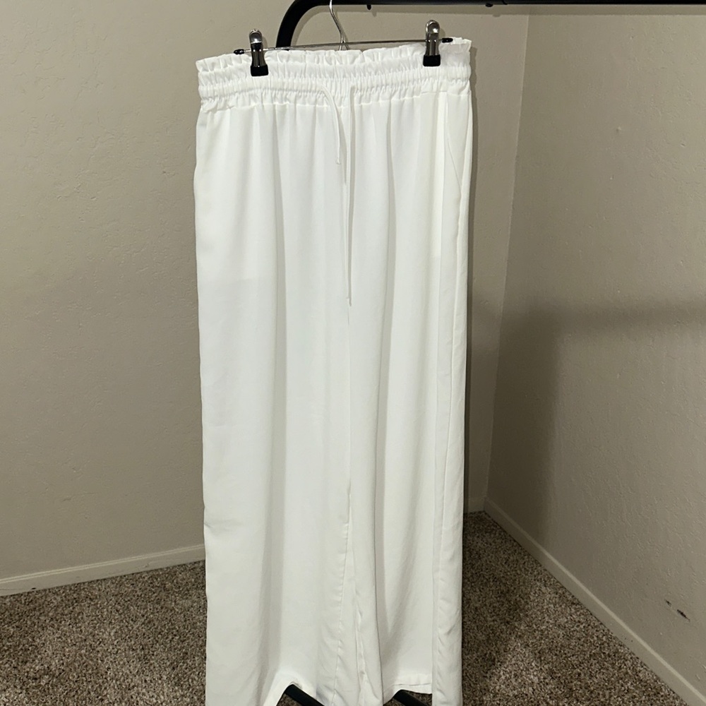 Swim Cover- Sheer White Wide-Leg Pants